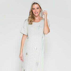 Maternity Grey Loungewear Basic Star Print Hoodie Maxi Dress
